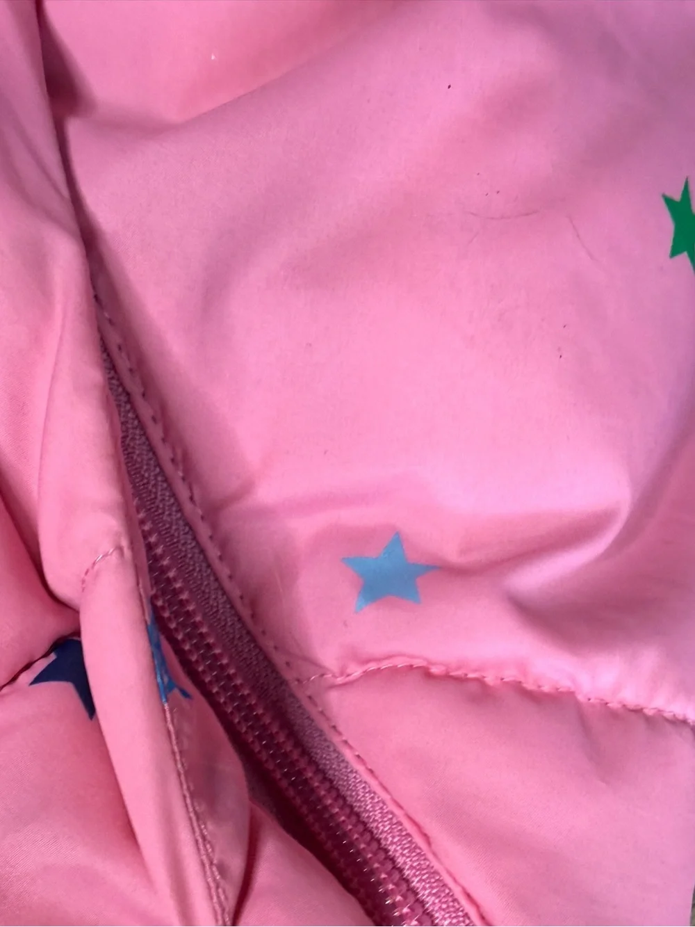 Mini Boden Girls Pink Multicolor Star Print 2-in-1 Puffer Jacket w/ Hood 11-12